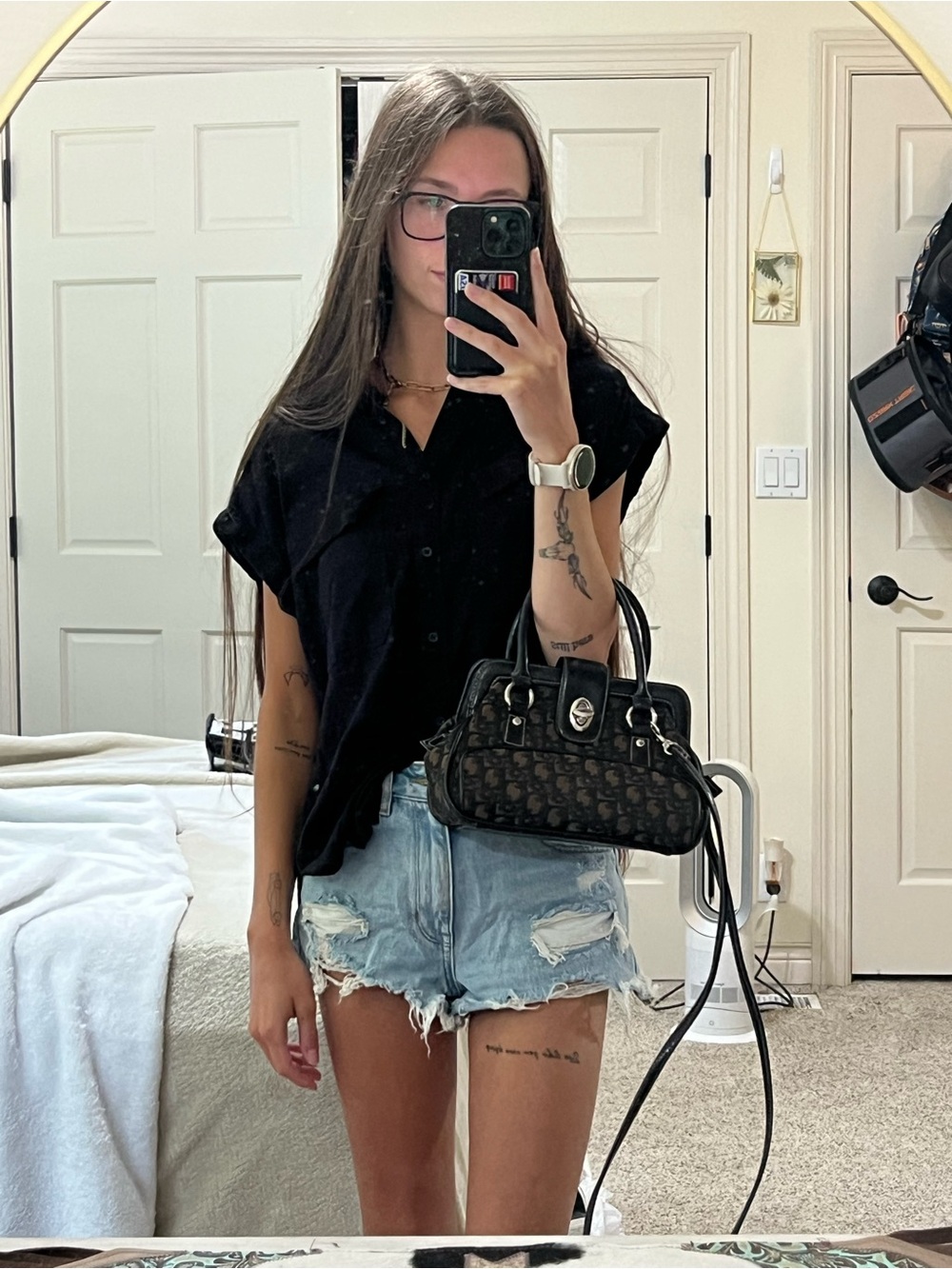 Brown and black monogram print handbag